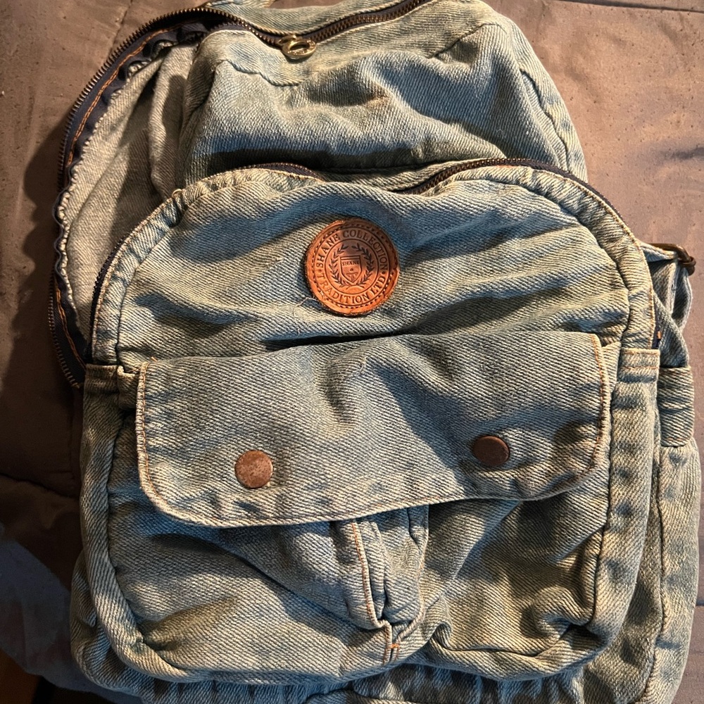 Denim Backpack with Leather Patch vintage